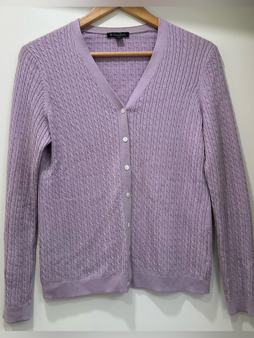 Brooks Brothers Lavender Silk Cashmere Cable Knit Cardigan M Preppy Quiet Luxury